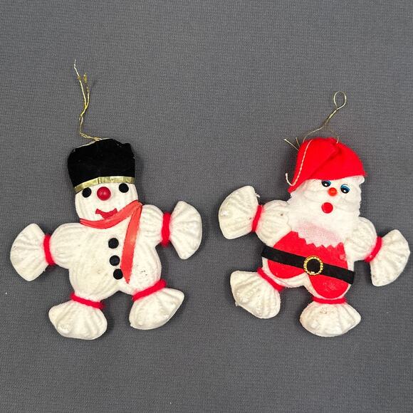 VTG 60s Flocked Felt Christmas Ornaments Retro Holiday Kitschy Whimsy Nostalgic - Picture 1 of 16